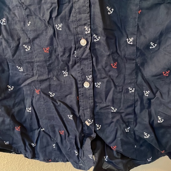 H&M short sleeve navy red white anchor button down blouse - Picture 3 of 5